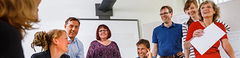 Some people discuss research findings